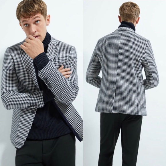 Zara Other - Zara Textured Plaid Blazer in Sand / Blue